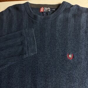 Chaps Ralph Lauren Mens‎ XL Navy Blue Herringbone Cotton Sweater Classic Fit